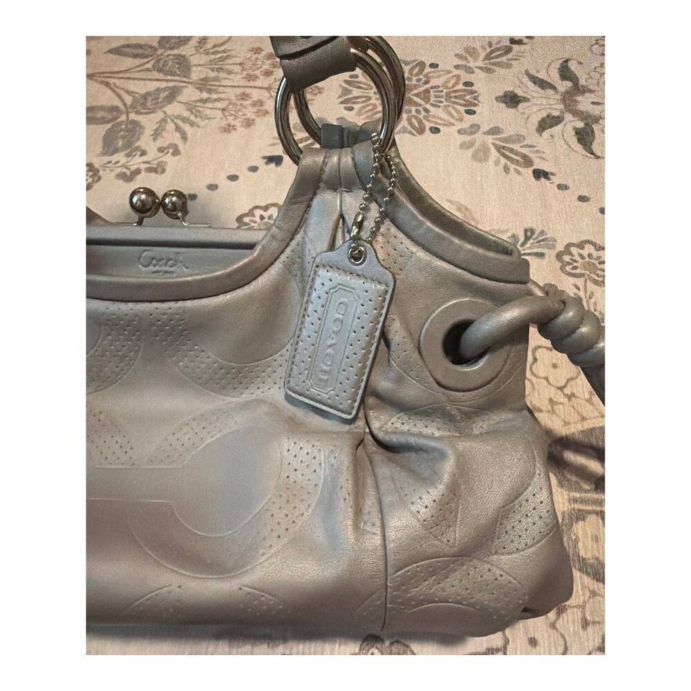 Coach Parker Perforated Gray Leather Kiss-Lock Satche… - Gem